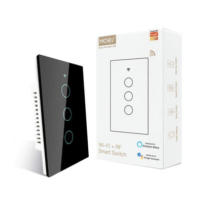 MOES Touch Wall Single Live Wire Smart Switch，No Neutral Wire Needed, 2.4GHz WiFi RF433 Light Switch Works with Smart Life/Tuya App, Alexa and Google Home, Single Pole 110V, White 1 Gang