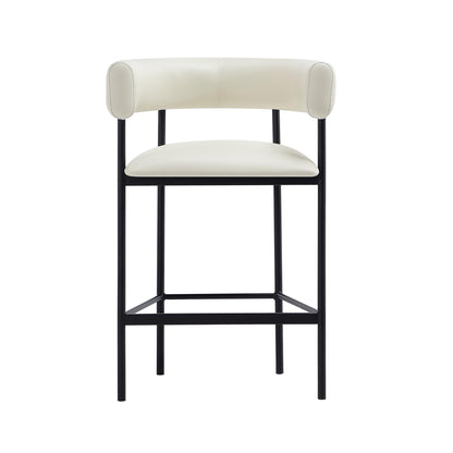 Manhattan Comfort Onda Counter Height Stools for Kitchen and Dining Room, Upholstered in Vegan Leather, Island Chairs with Metal Frame, Wraparound Design, Fully Assembled Furniture, Ivory