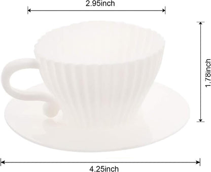 Silicone Muffin Cups for Baking, 16 Pcs Teacup Cupcake Liners, Reusable Muffin Liners, White