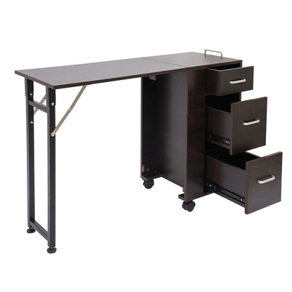 TREMENPOW Foldable Manicure Table, Single Station Nail Desk, Manicure Table with 3 Drawers & Wheels, 220lb Capacity, for Nail Salons, Beauty Spa, Home Office, Writing or Computer Desk