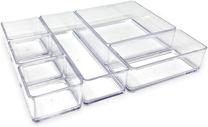 Isaac Jacobs 6-Tray Clear Acrylic Organizer Set, Multi-Purpose Stackable Storage for Makeup, Crafts, Office & More
