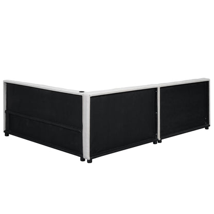 Merax Queen Size Modern Upholstered Platform Bed with USB Ports, Floor Daybed with Wood Slat Support/Queen,Beige