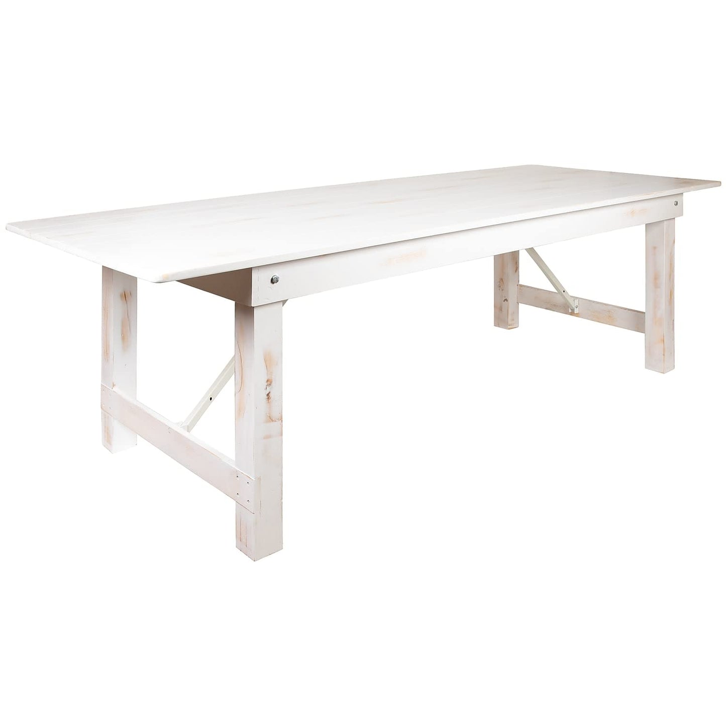Flash Furniture HERCULES Series 9' x 40" Antique Rustic White Folding Farm Table and Two Bench Set