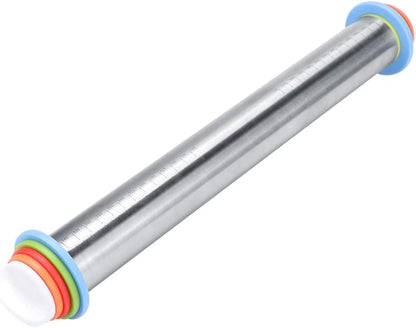 Stainless Steel Rolling Pin, Non-stick Adjustable Cake Dough Roller with Thickness Ring, Bakeware Tool