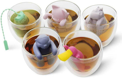 Tea Infuser for Loose Leaf Tea - Par-Tea Pack Silicone Strainer Animals, 5-Pack Loose Leaf Steeper Set in Multi-Color