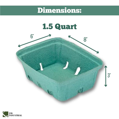 JAK Industrial 25 Pack Green Molded Pulp Fiber Berry/Produce 1.5 Quart Basket - Large Berry Basket