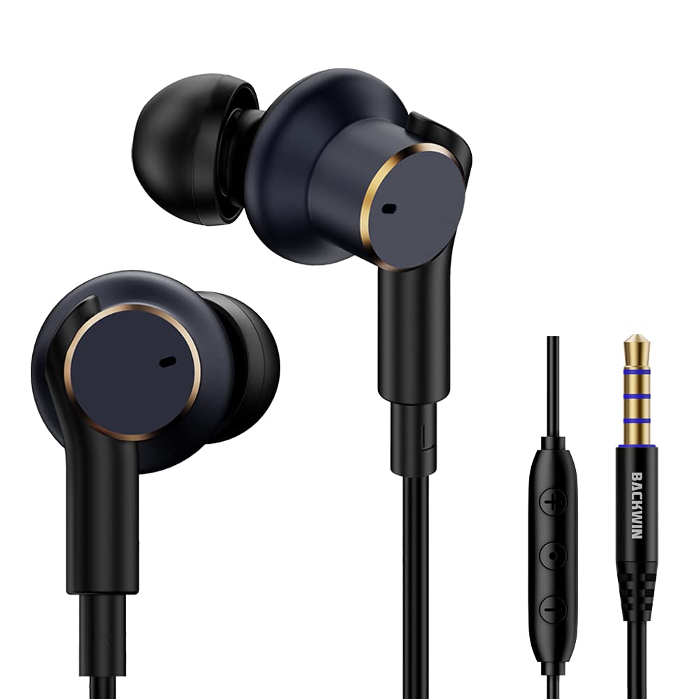 Wired Headphones with [Four Speakers], high-Fidelity Noise-Cancelling Stereo subwoofer Earbuds with Microphone,Universal 3.5mm Plug Earphones with Volume Adjustment,CNC Processing Metal Back Shell
