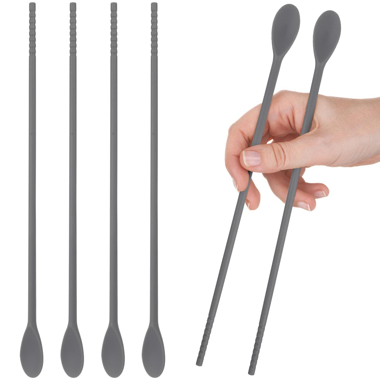 Garneck 2Pairs Double Head Silicone Spoon Stirring Chopsticks 11inch Long Chopsticks with Stirring Spoons Multi-Function Kitchen Utensils for Mixing Beverages