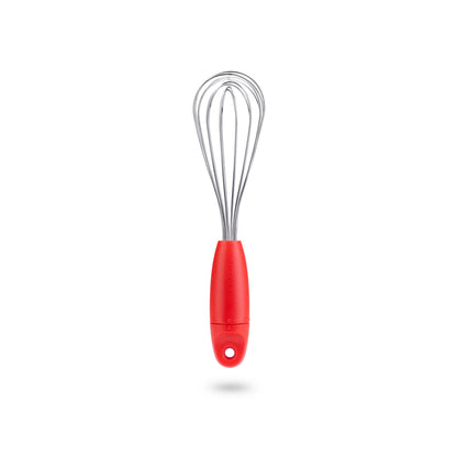 Dreamfarm Mini Flisk 3-in-1 Fold-Flat, Space-Saving Baking & Cooking Balloon Whisk, Sauce Whisk & Flat Deglazing Whisk, Stainless Steel - 9" Red