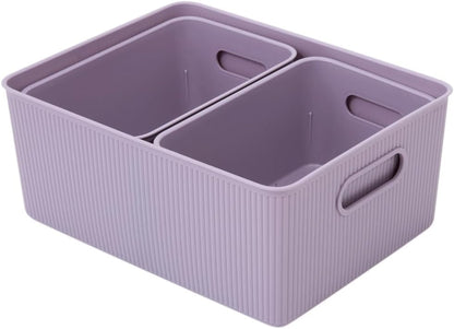 Superio Ribbed Collection - Decorative Plastic Open Home Storage Bins Organizer Baskets, Lilac Purple (Set of 3) 1