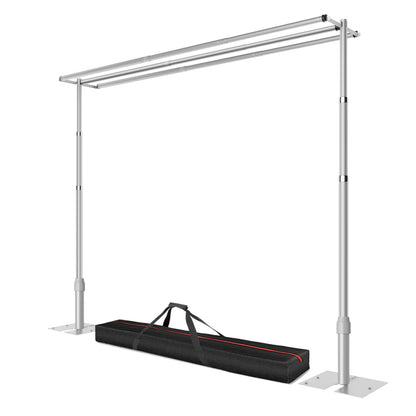 Qoolfoto 8.9x10ft Pipe and Drape Backdrop Stand, Three Crossbar, Heavy Duty Adjustable Background Frame with Metal Base for Parties Photography Wedding Photoshoot Decoration