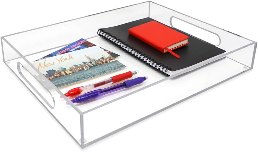 Isaac Jacobs Clear Acrylic Serving Tray (11x17) with Cutout Handles, Spill-Proof, Stackable Organizer