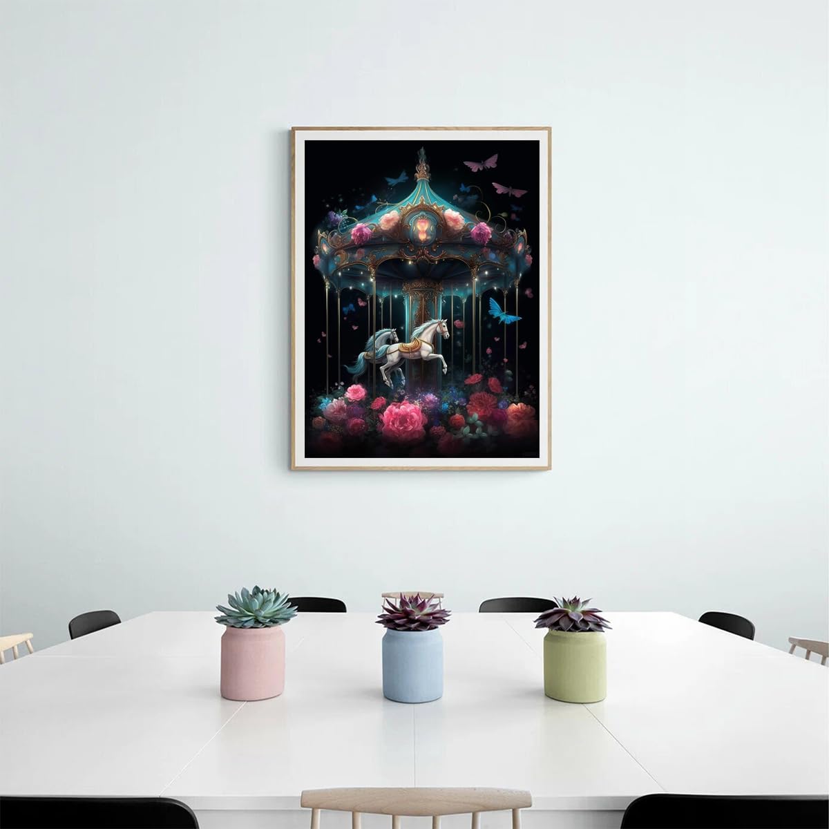 YEEIFFD Adults Diamond Painting, Nice Carousel Diamond Art Kits Round 5D Flower Gem Art Kits DIY Crafts Kits Gift for Girl's Room Decor Wall Decor 12x16 inch