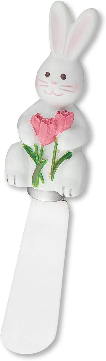 Easter Bunny Cheese Spreaders, Set of 4, Hand-Painted Resin Handles with Stainless Steel Blades