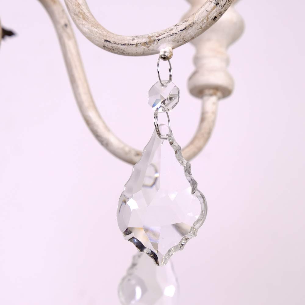 OSAIRUOS French Country Candle Style Chandelier, Handmade White Distressed Wood Lighting Ceiling Light Fixture Pendant Lamp Chandeliers for Dining Living Room Bathroom W20.8