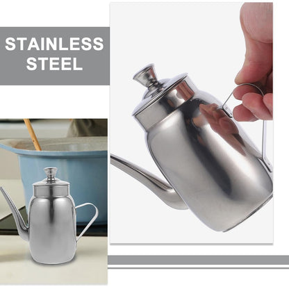 Amosfun Stainless Steel Oil Pot with Filter Strainer 14Oz Cooking Oil Container for Grease Storage and Used Collection with Anti-Scald Handle Kitchen Dispenser