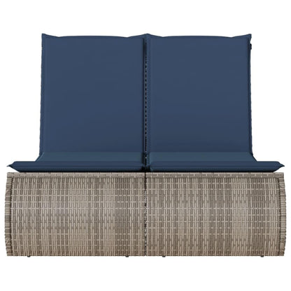 MBDRKVGF Double Sun Lounger with Canopy and Cushions, Outdoor Poly Rattan Daybed with Adjustable Backrest, Gray Patio Lounge Chair for Garden Poolside