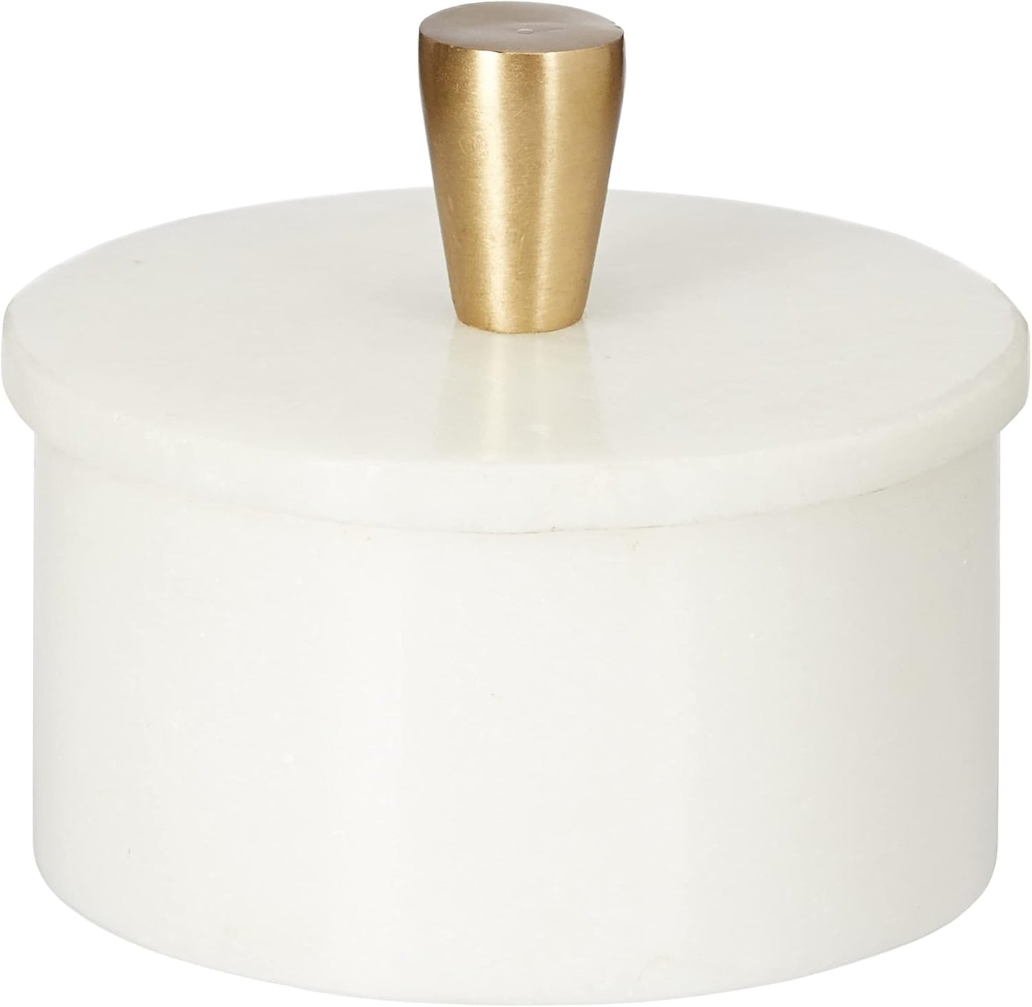 Queenza White Marble Salt Cellar with Lid and Brass Knob, 3 Inch Salt and Pepper Bowls, Kosher Salt Holder for Gifts