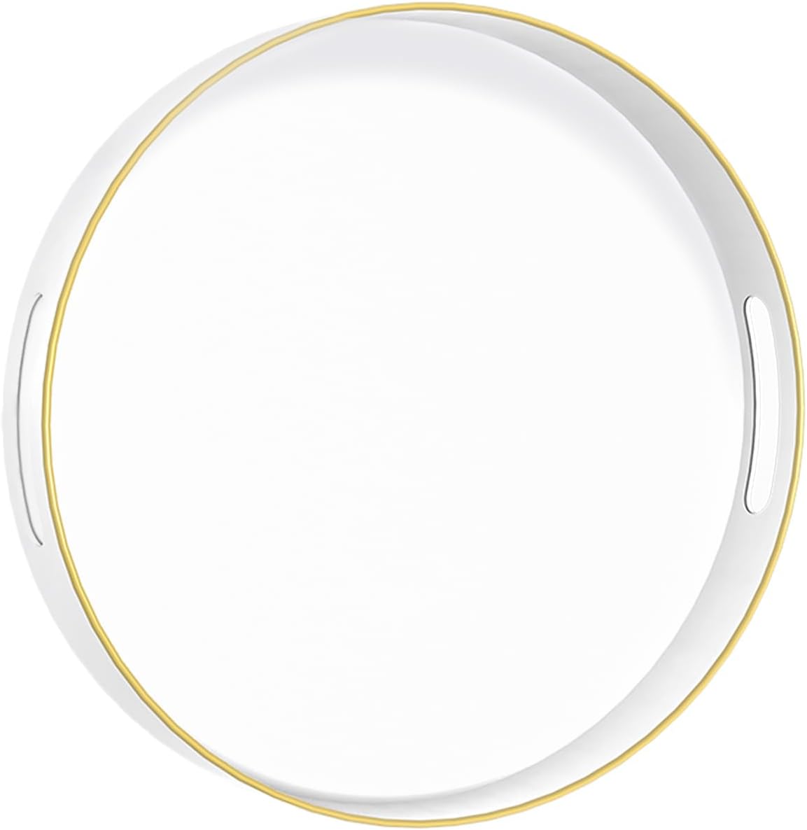 13" MAONAME White Decorative Tray for Coffee Table, Modern Round Serving Tray with Handles, Plastic Tea Trays
