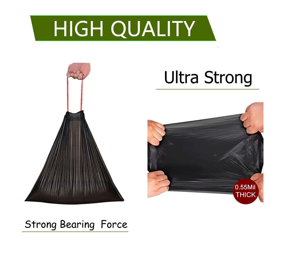 Feisco 3 Gallon Black Trash Bag,Small Drawstring Garbage Bag Trash Can Liner,100 Counts,0.55 Mil