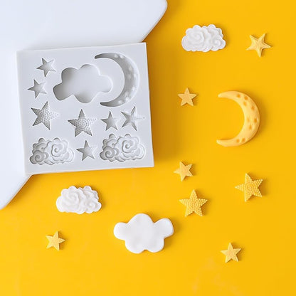 1Pc Star Moon Clouds Shaped Silicone Fondant Molds, Candy Chocolate Molds for DIY Cake Decorating Supplies