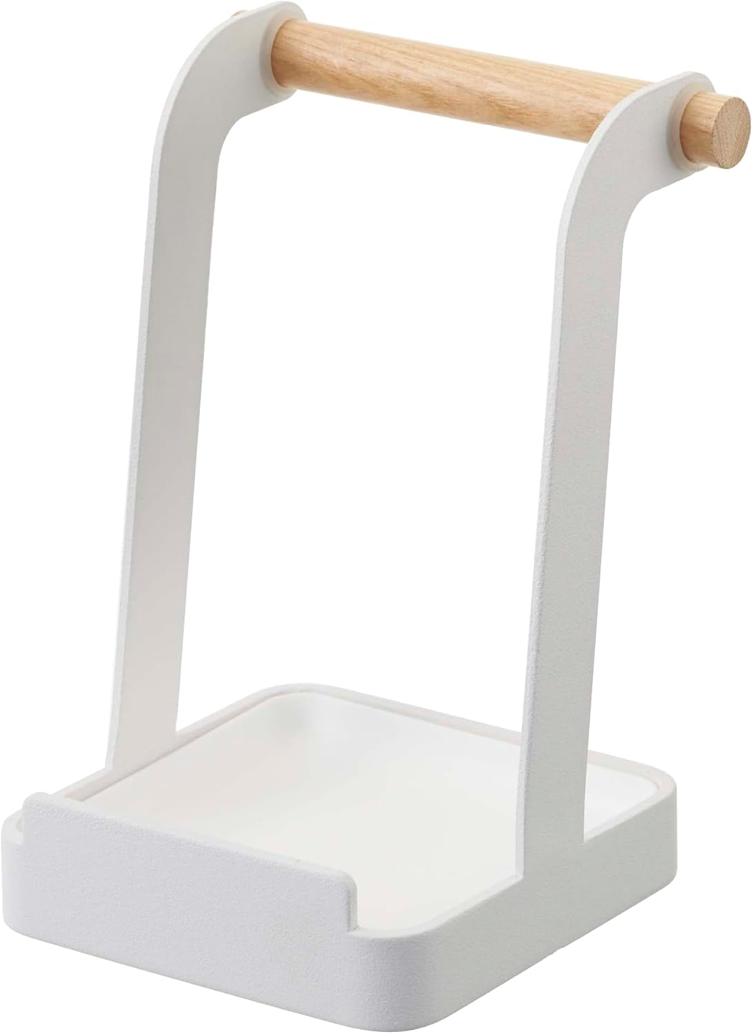 Yamazaki Home Ladle & Lid Rest - Kitchen Utensil Organizer Stand for Cooking, Steel + Wood, White