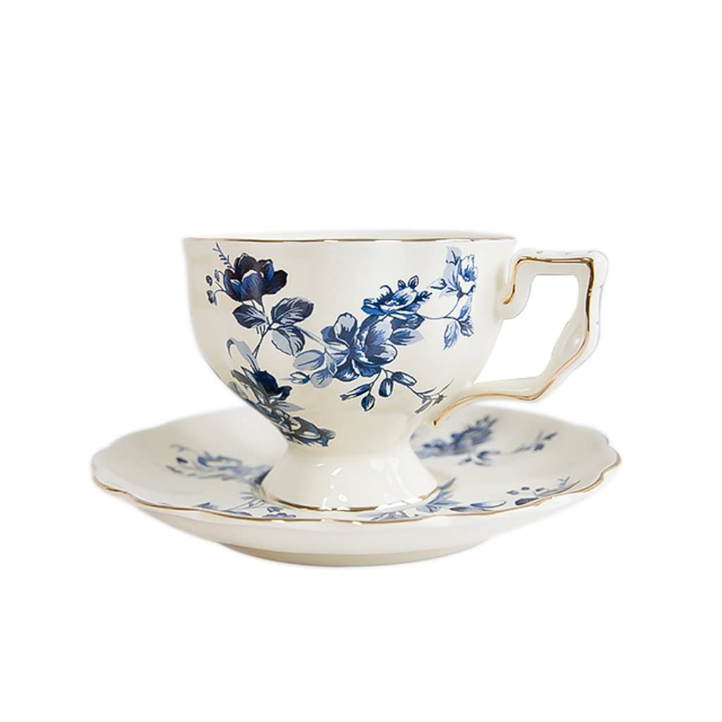 NYTFHMS Premium Quality Ceramic Bone China Tea Cup Porcelain Coffee Cups and Saucer Set with Gold Rim Floral Teacup,
