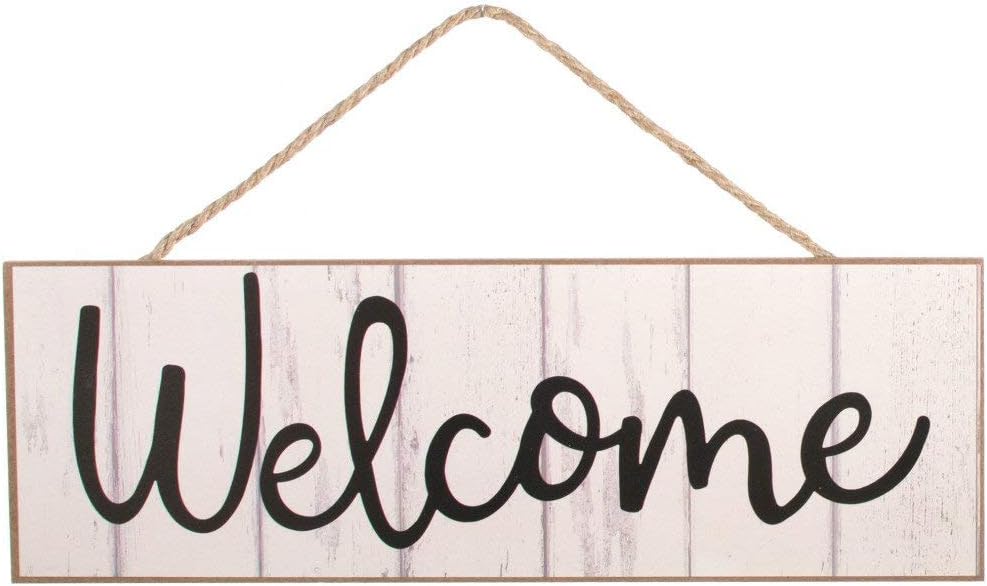 GiftWrap Etc. White Wooden Welcome Fence Sign, 15" x 5" Rustic Wall Decor for Home and Kitchen