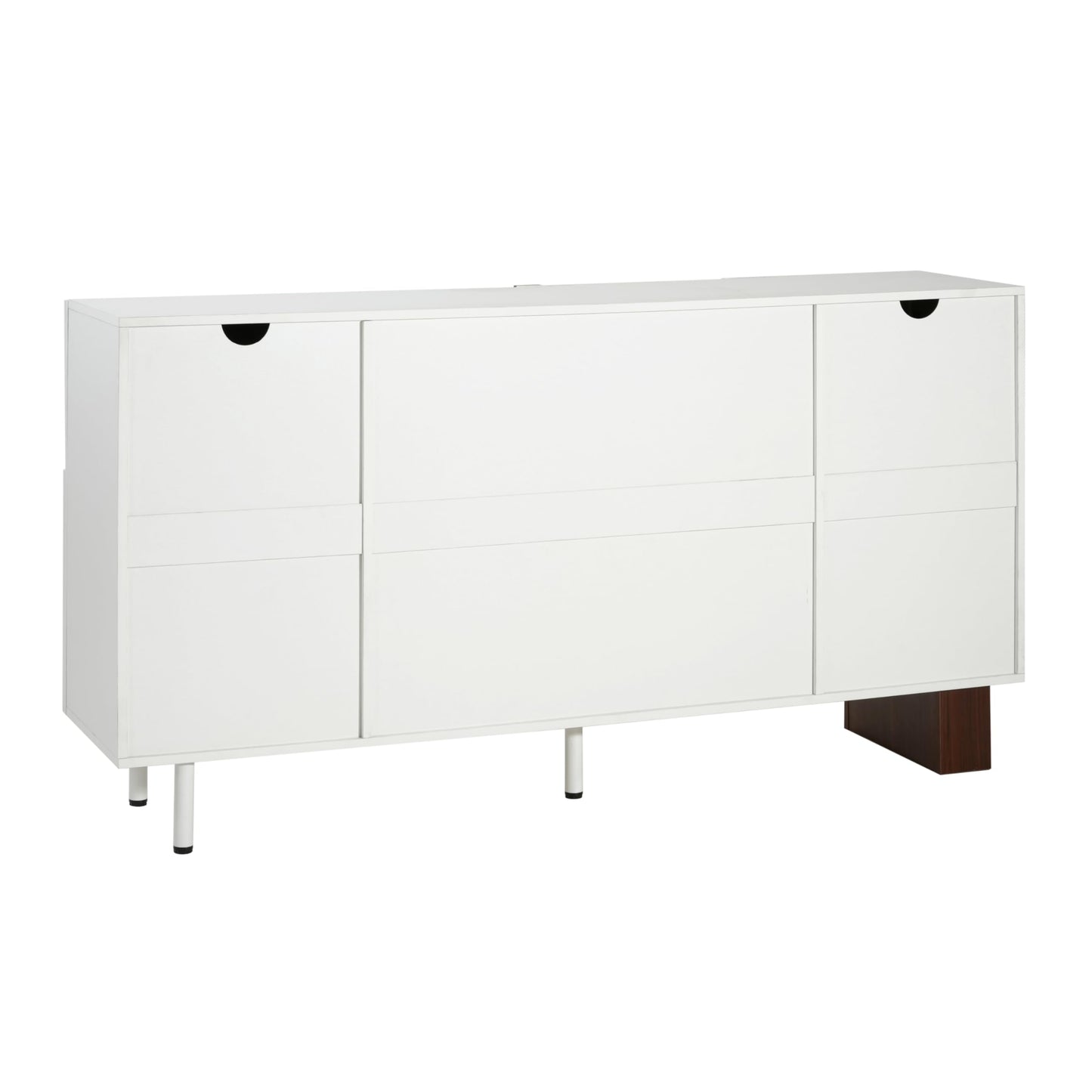 Merax Modern Buffet Cabinet with Storage, 63" 4-Door Sideboard with Adjustable Shelves & Walnut Accents, High Capacity Credenza Versatile Multi-Space Entryway Table for Dining Room, Living Room, White