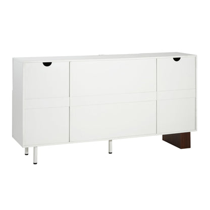 Merax Modern Buffet Cabinet with Storage, 63" 4-Door Sideboard with Adjustable Shelves & Walnut Accents, High Capacity Credenza Versatile Multi-Space Entryway Table for Dining Room, Living Room, White