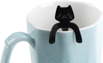 OBANGONG 4 Pcs Mini Cat Hugging Coffee Spoon Set - Tea Soup Sugar Dessert Appetizer Seasoning Bistro Hanging Cup Spoon
