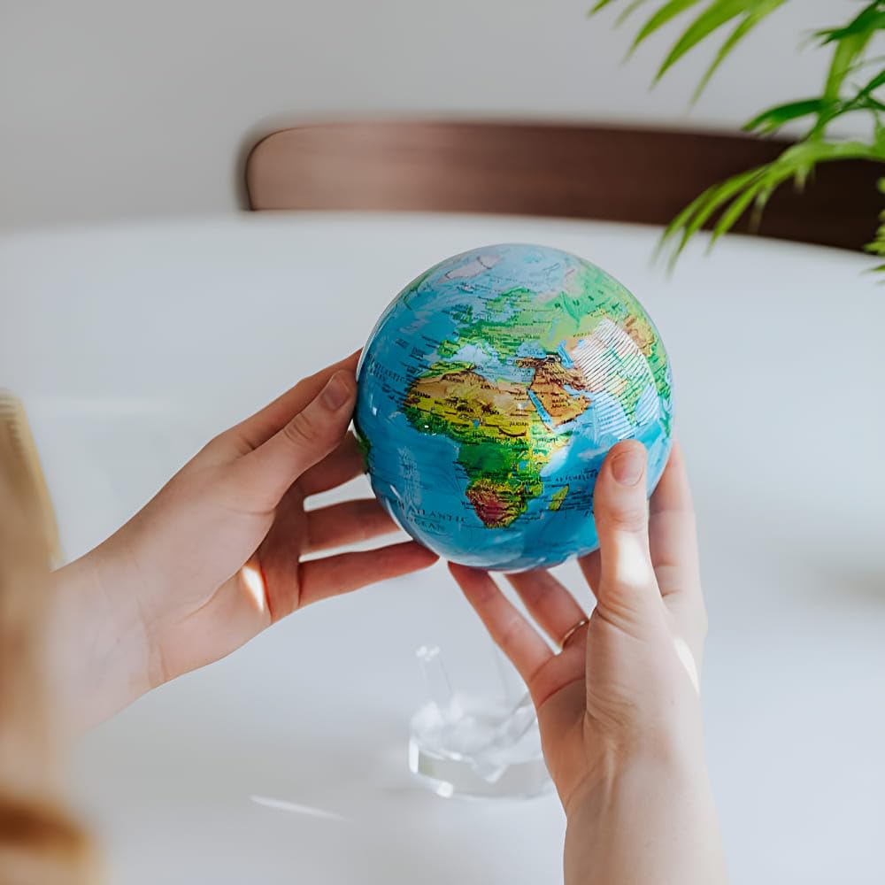 MOVA Globe - Ocean Blue Relief Prestige (8.5") | Solar-Powered Rotating World Globe with Terrain Detail | No Batteries or Cords | Elegant Desk Décor or Educational Gift