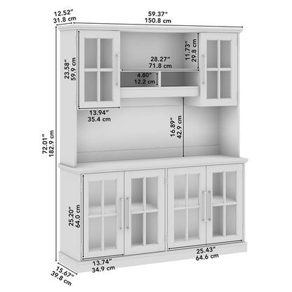 Bush Home Westbrook 60W Sideboard Buffet Cabinet with Hutch in White Ash, Storage Credenza for Dining Room or Kitchen Area