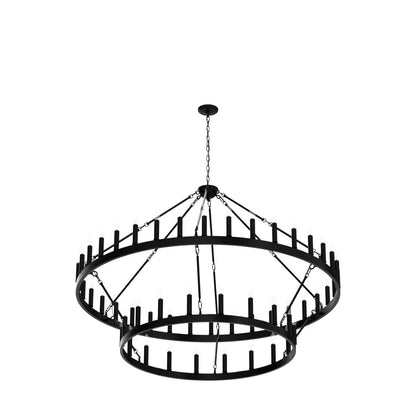 Yikrfiae 2 Tier Black Large Wagon Wheel Chandelier, 54-Lights 60 Inch Farmhouse Pendant Light Fixture, Round Rustic Hanging Lighting for Dining Room Kitchen Island Foyer Entryway