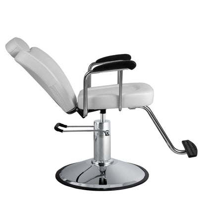 Minerva Beauty Milano All Purpose Salon Styling Chair in White | Reclining Hydraulic All Purpose Chair with Removable Headrest for Barber, Beauty & Threading
