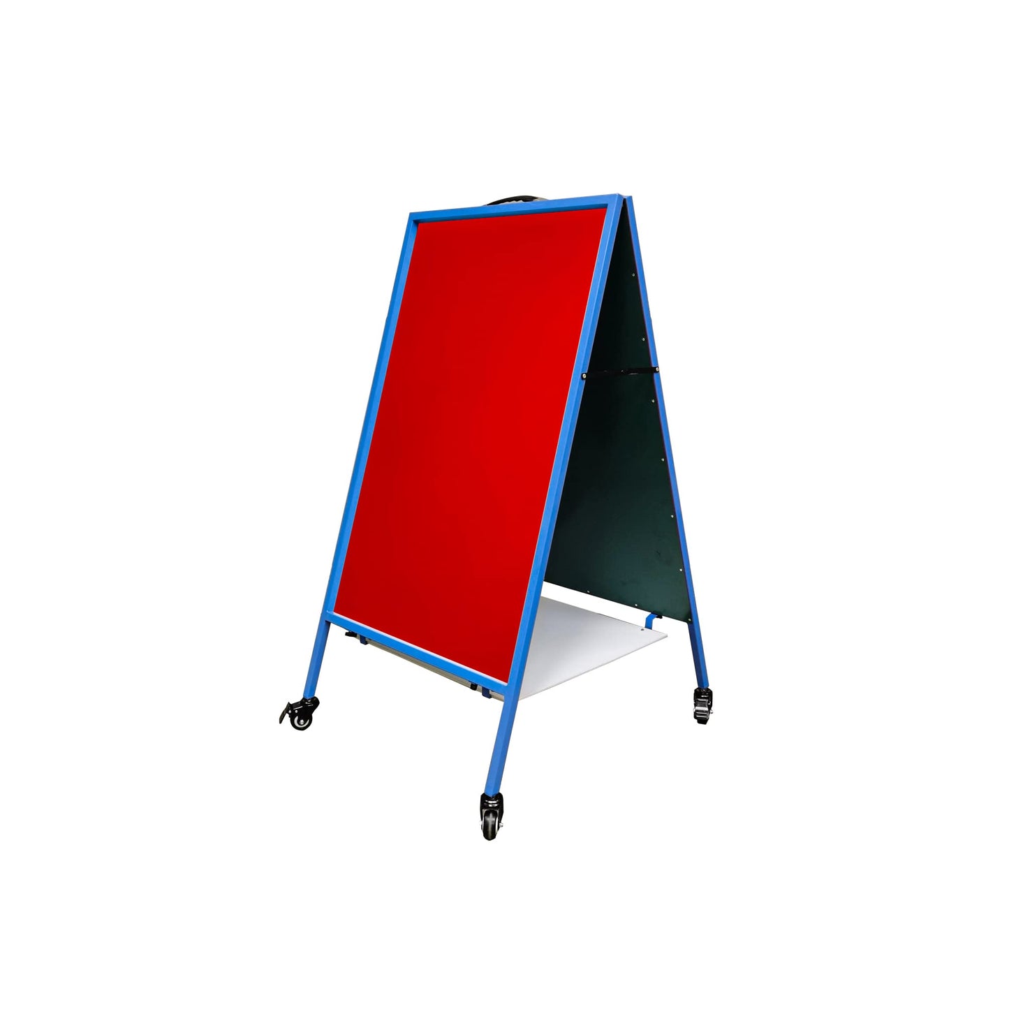 FixtureDisplays Double-Sided Easel with Dry Erase & Magnetic Felt Surfaces A-Frame Art Board on Wheels Blue Steel Frame 19531-NPF