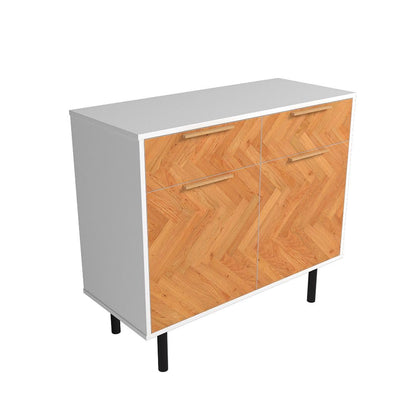 Manhattan Comfort Liam 35 Inch Mid Century Modern Accent Cabinet with 2 Drawers & 2 Soft Close Doors with Scratch Resistant Finish, Versatile Storage Console, White/Wood Print