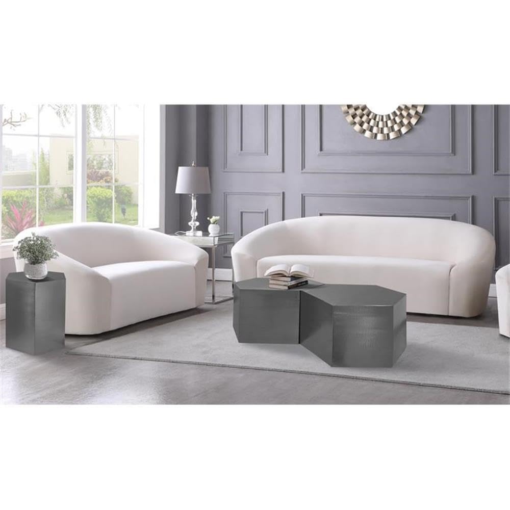 Meridian Furniture 293-CT-2PC Hexagon Collection Modern | Contemporary Modular Durable Metal Coffee Table, Brushed Chrome, 43.5" W x 24" D x 16.5" H