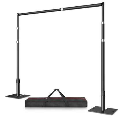 12x10 Pipe and Drape Stand Kit, Heavy Duty Backdrop Stand Adjustable, Sturdy Metal Back Drop Decoration Frame with Flat Base for Parties, Flower Wall, Wedding, Event,Trade Shows, Photo Shoot- Black