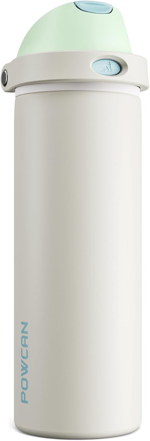 24 oz 2-in-1 24 POWCAN Steel Insulated Water Bottle: Push-Button Spout & Flip Straw Lid, Leakproof, Cold Hrs, Fits Car