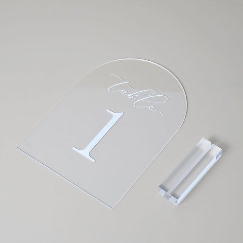 JINMURY Clear Arch Table Numbers for Wedding, 5x7 Inch Arched Acrylic Table Numbers 1-20 with Stands, Clear Acrylic Arch Sign with Holder for Centerpiece, Reception, Wedding, Party, Event
