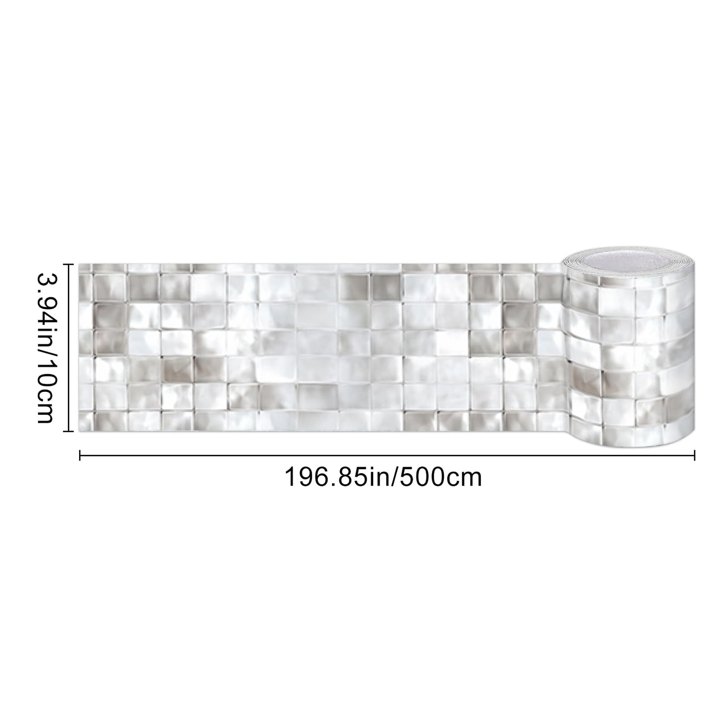 HOMETITUTE Wallpaper Border Peel and Stick Decorative Wall Trim Self Adhesive Mosaic Accent Strip for Bathroom Kitchen Mirror Frame Bedroom Living Room 4x196 Inch Silver Tile Effect Design