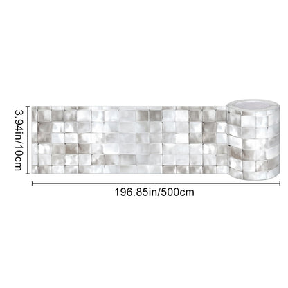 HOMETITUTE Wallpaper Border Peel and Stick Decorative Wall Trim Self Adhesive Mosaic Accent Strip for Bathroom Kitchen Mirror Frame Bedroom Living Room 4x196 Inch Silver Tile Effect Design