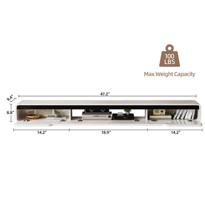 FurniNova High Gloss Floating TV Stand with 3 Doors,47'' Wall Mounted TV Cabinet,Under TV Console,Floating Media Shelft for Bedroom Living Room(White)