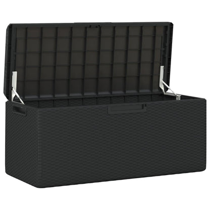 92.5 Gal Patio Storage Box with Seat Cushion, Rattan Look PP Outdoor Storage Chest for Cushions Pillows Blankets, Gas-Lift Design, Lockable, Anthracite