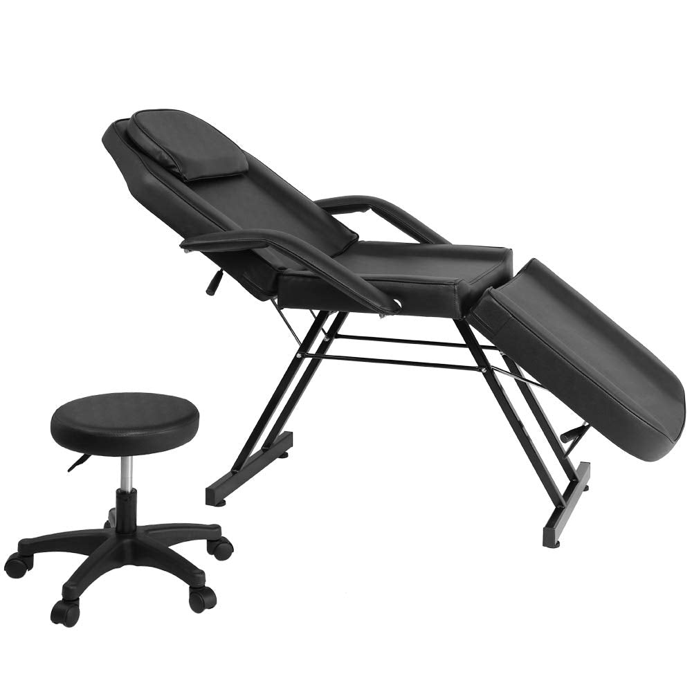 COZYSWAN Massage Salon Chair Bed Adjustable 3-Section Massage Table Facial Esthetician Bed, Spa and Salon Facial Chair, Tattoo Chair with Hydraulic Stool for Beauty Parlor Household, Black
