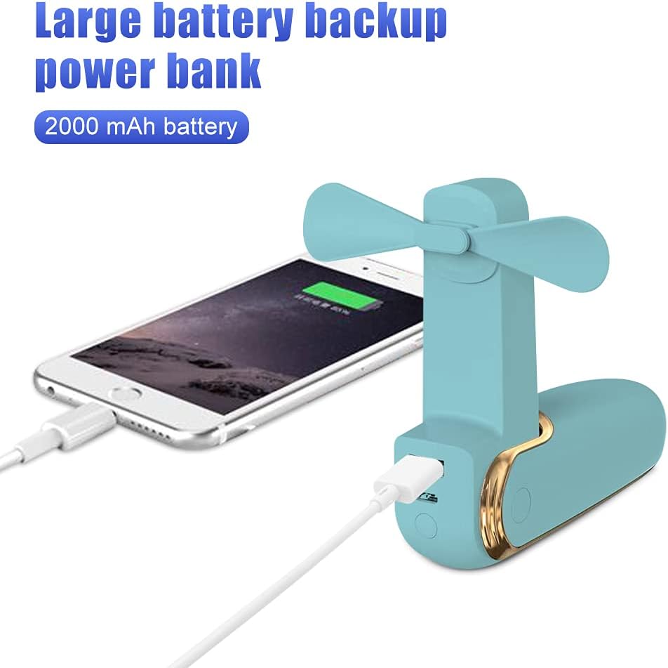 ideapro Mini Portable Fan, 2000 mAh USB Rechargeable Handheld Fan, Batteries Operated with 3 Speeds, Power Bank,