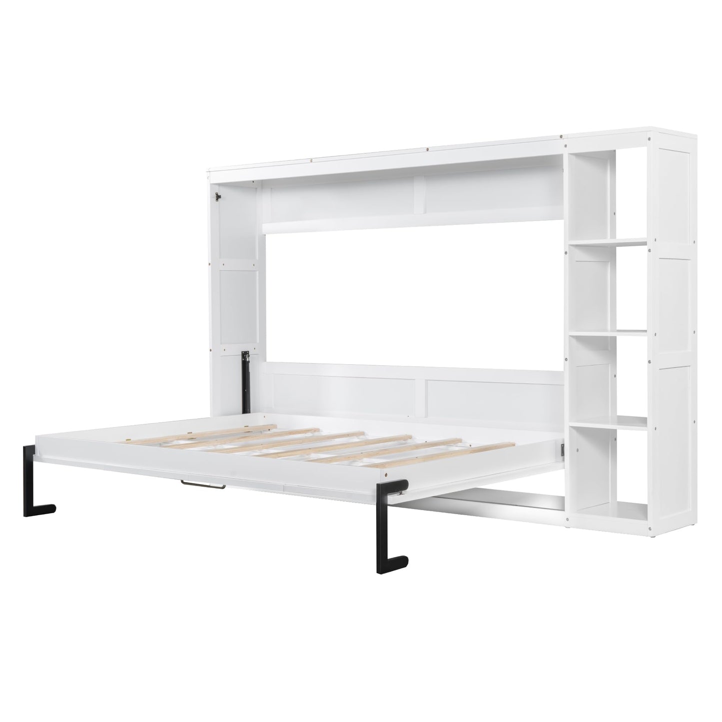 GDFStudio Boden Full Size Murphy Bed, Full Size Murphy Bed with Bookshelf, 4 Storage Shelves, Ample Storage Space, Organized as Cabinet, Saving Space Design, Perfect for Small Apartment, White