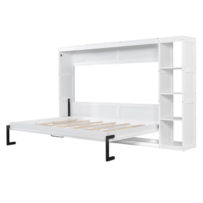 GDFStudio Boden Full Size Murphy Bed, Full Size Murphy Bed with Bookshelf, 4 Storage Shelves, Ample Storage Space, Organized as Cabinet, Saving Space Design, Perfect for Small Apartment, White