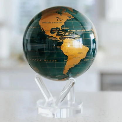 MOVA Globe - Emerald Green and Gold Signature (6") | Solar-Powered Motion | No Batteries | Gift for Desk, Home, or Office | Modern Map Accent for Home or Office